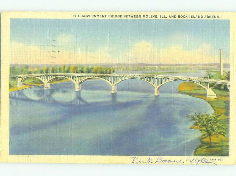 Linen BRIDGE SCENE Rock Island And Moline Illinois IL HJ1014