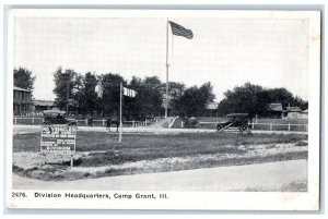 c1905 Division Headquarters US Flag Camp Grant Illinois Vintage Antique Postcard