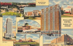 KANSAS CITY, Missouri MO  HOTEL PHILLIPS & CITY VIEWS Airport~City Hall Postcard