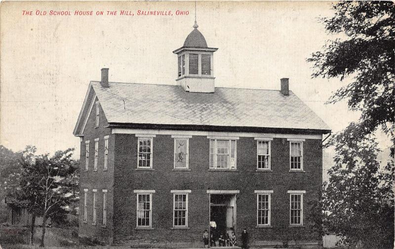 E93/ Salineville Columbiana Co Ohio Postcard 1910 Old School House On Hill 5