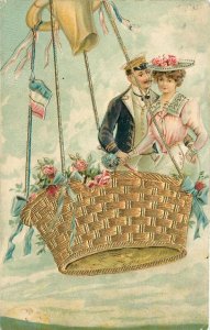 Postcard C-1910 Balloon Basket Romance Couple artist impression 23-4469