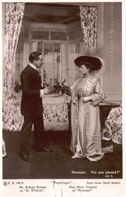 Vintage Postcard 1920's Penelope Mr. Graham Browne Miss Marie Tempest