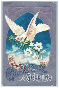 Easter Postcard Greeting Dove Flowers Embossed Des Moines Iowa IA 1909 Antique