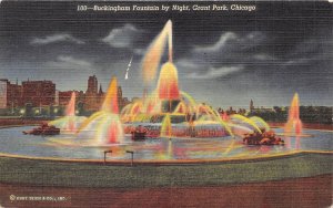 Chicago Illinois 1940s Postcard Buckingham Fountain by Night Grant Park