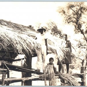 1910s Ethnic Tribe People PMC RPPC Straw Branch House Kid Africa Real Photo A193