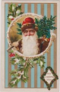 LP32     Christmas, vintage postcard, Santa Claus,  tree