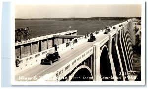 1941 Grand River Bridge Cars Pensacola Dam Oklahoma OK RPPC Photo Postcard