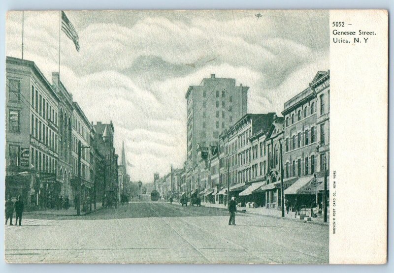 Utica New York NY Postcard Genesee Street Busy Day Building 1905 Vintage Antique