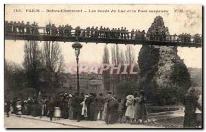 Old Postcard Paris Buttes Chaumont The edges of the lake and the suspension b...
