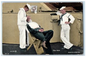 1909 Ships Barber Haircut Scene U.S Navy Brooklyn New York NY Antique Postcard