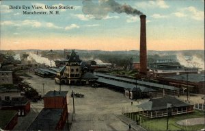 Manchester New Hampshire NH Train Station Depot Birdseye View 1900s-10s Postcard