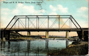 Vtg Huron South Dakota SD Railroad and Wagon Bridge 1910s Postcard