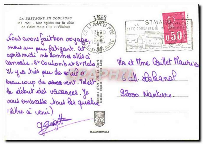 Postcard Modern Brittany Colored Sea agitated on the Cote de Saint Malo