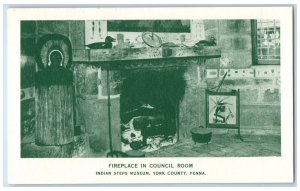 c1940's Fireplace In Council Room, Indian Steps Museum York PA Vintage Postcard