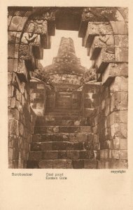 INDONESIA JAVA BOROBUDUR BUDDHIST TEMPLE EASTERN GATE VINTAGE POSTCARD