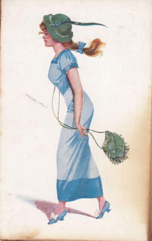 Lady With Old Pixie Celtic Hat & String Handbag Celesque Series Fashion Postcard