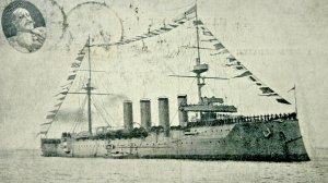 HMS Antrim Cruiser Ship Royal Navy Vintage Postcard RPPC 1906
