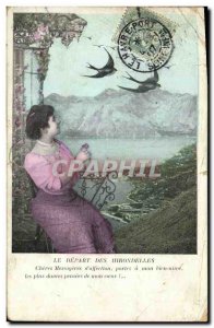 Old Postcard Fantasy Woman Swallows