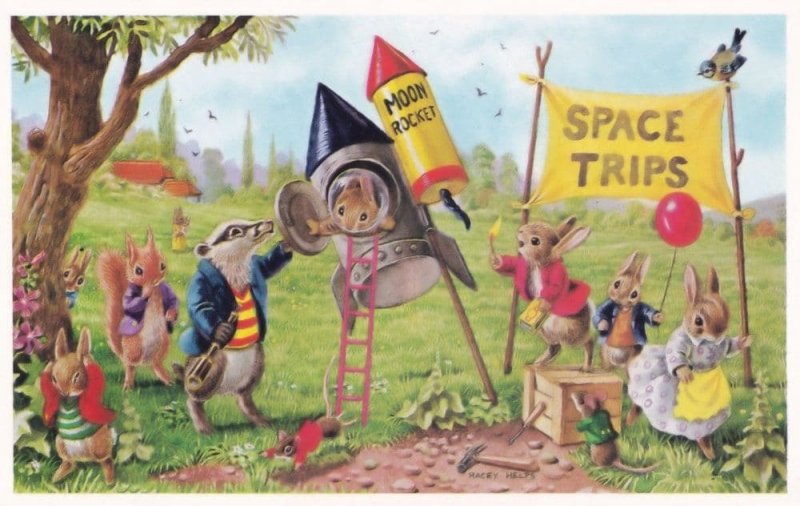 The Moon Rocket Rabbits Space Flight Medici Racey Helps Postcard