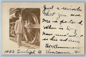 Vancouver Baja California Canada Postcard Locomotive Train 1911 RPPC Photo