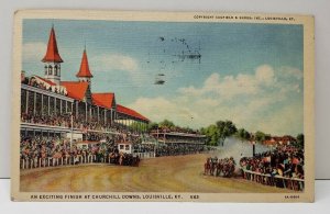 Louisville Kentucky, An exciting Finish At Churchill Downs 1942 Postcard C14