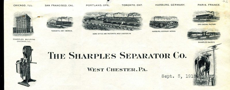 West Chester, PA - Sharples Seperator Co. Letterhead