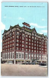 1940s BLACK HILLS SD ALEX JOHNSON HOTEL RAPID CITY STREET VIEW POSTCARD P2751