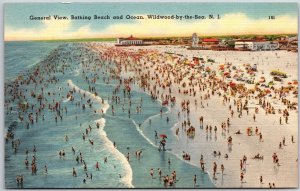 Bathing Beach And Ocean Wildwood By-The-Sea New Jersey NJ General View Postcard