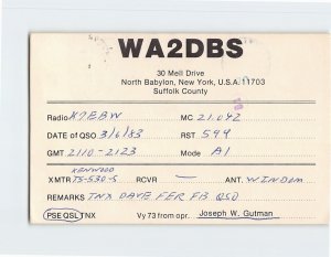 Postcard WA2DBS, North Babylon, New York