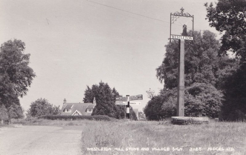 Westleton Mill Stone Village Sign Suffolk Old Postcard