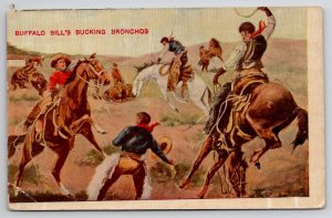 Buffalo Bill's Bucking Bronchis Cowboys And Horses Postcard B45