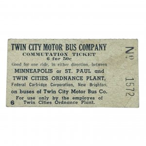 Twin City Motor Bus Company Commutation Ticket Minneapolis or St. Paul