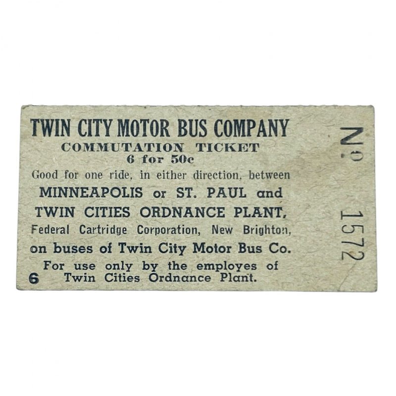 Twin City Motor Bus Company Commutation Ticket Minneapolis or St. Paul