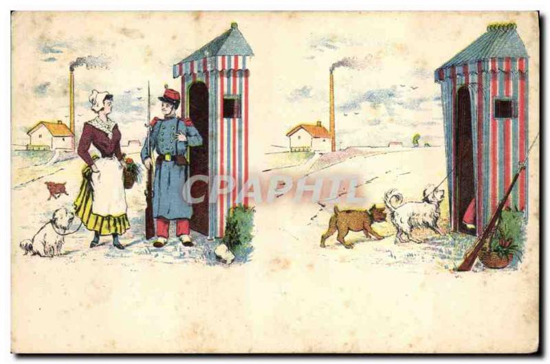 Old Postcard Fantasy Illustrator Woman Army Dog Dogs