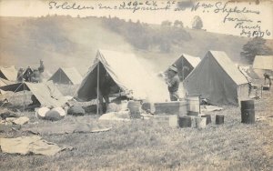 RPPC MILITARY CAMP SOLDIERS VAN SHELDINS FARM NEW YORK REAL PHOTO POSTCARD 1906