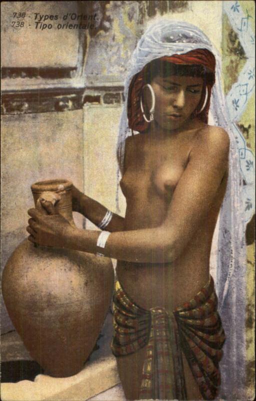 Nude Woman Types d'Orient Pottery Jug c1910 Postcard - Ethnography