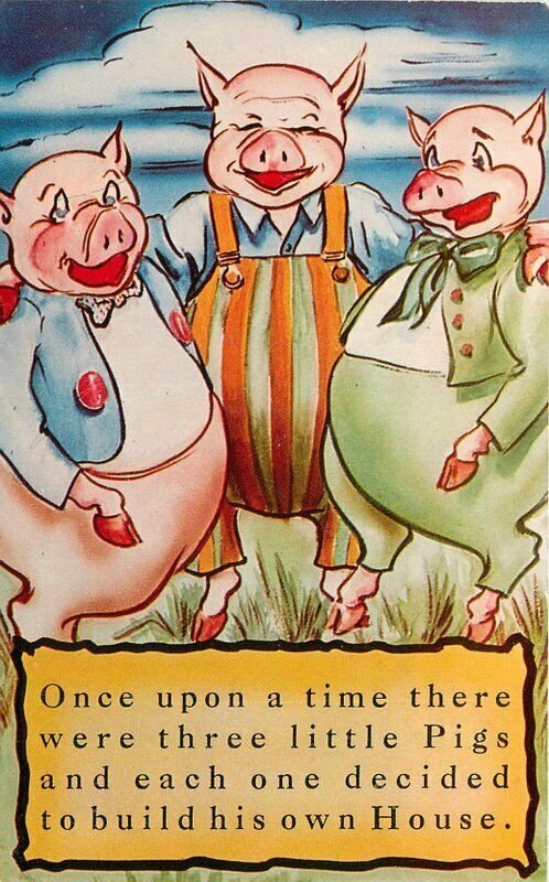 Artist impression Three Little Pigs Dexter Press 1959 Postcard 21-7271