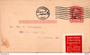 US Postal stationery 2c Baltimore 1922 Real estate