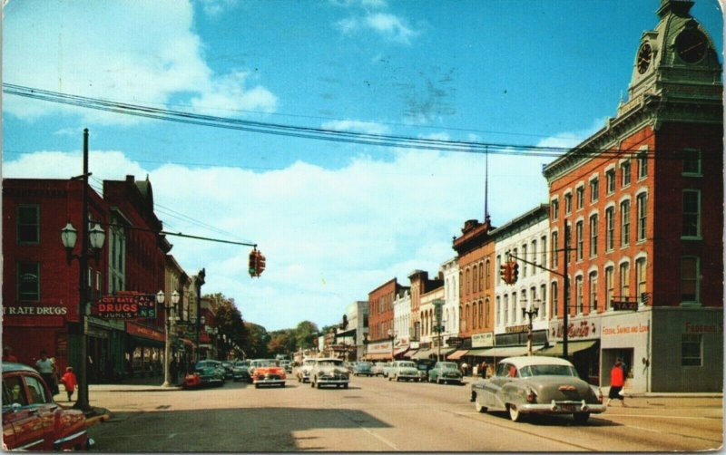 Coldwater Michigan Shops 50s Cars Juhl's Drug Store Bank Taxi Clock