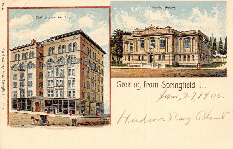 Springfield Illinois~Odd Fellows Building~IOOF~Lincoln Library Vignettes~1905 PC