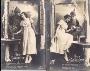 Postcard Lot 2 RPPC WWI Germany Soldier, Romance, 1916 Pickelhaube, Love, Poem