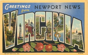 United States greetings from Virginia Newport News linen postcard