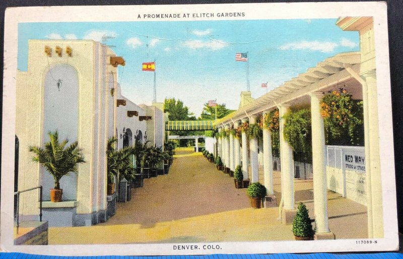 Elitch Gardens Promenade Denver 1951 Colorado Vintage Postcard 