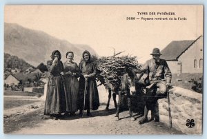 France Postcard Types of the Pyrenees Peasants Returning from the Forest c1910