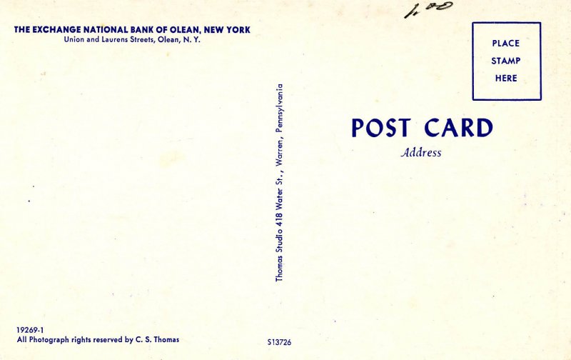 NY - Olean. Exchange National Bank, Union & Laurens Sts