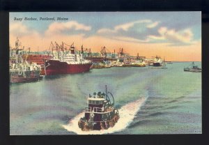 Portland, Maine/ME Postcard, Tug Boat & Ships In Busy Harbor