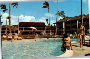 Islander Inn, Kauai Hawaii Coconut Plantation Pool Vintage Chrome Postcard T37