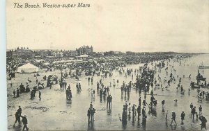 GB postcard England Weston super Mare the beach 1911 costumes traditions sea