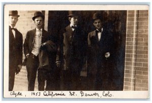 1907 Men Cigars Bowler Hat 1453 California Street Denver CO RPPC Photo Postcard