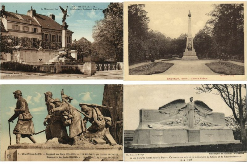 WAR MONUMENTS STATUES MILITARY WWI 250 Vintage Postcards Pre-1940 (L3395)